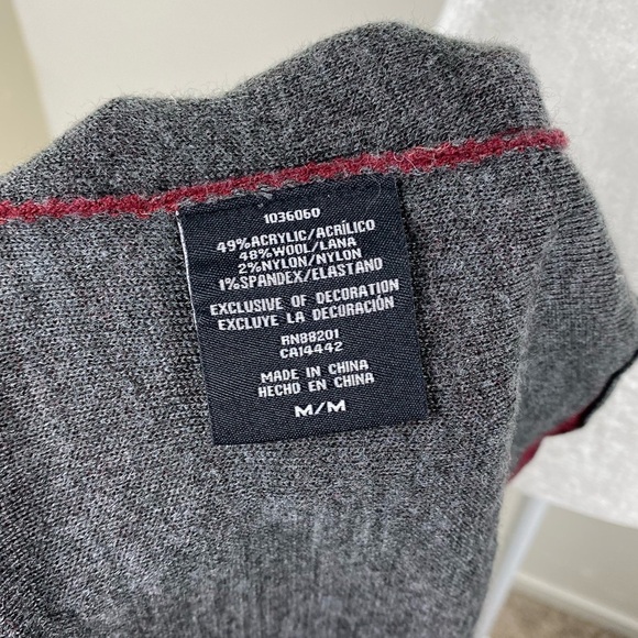 BNCI Black Noir Wool Blend Hooded Open Front Maroon Gray Sweater Cardigan Medium - Picture 7 of 10